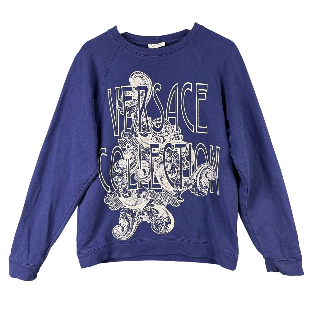 Versace Collection Men Blue Baroque Logo Graphic Sweatshirt V800687LS Size L